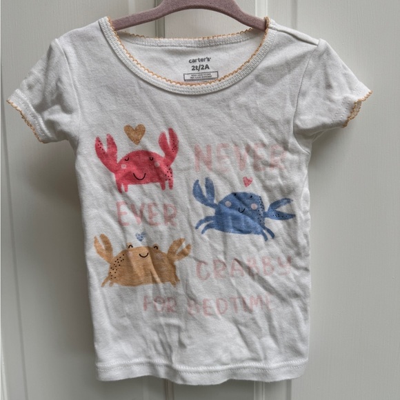 Carter's 2T White and Red Never Ever Crabby Bedtime Short Sleeve Pajama Top - Picture 1 of 5